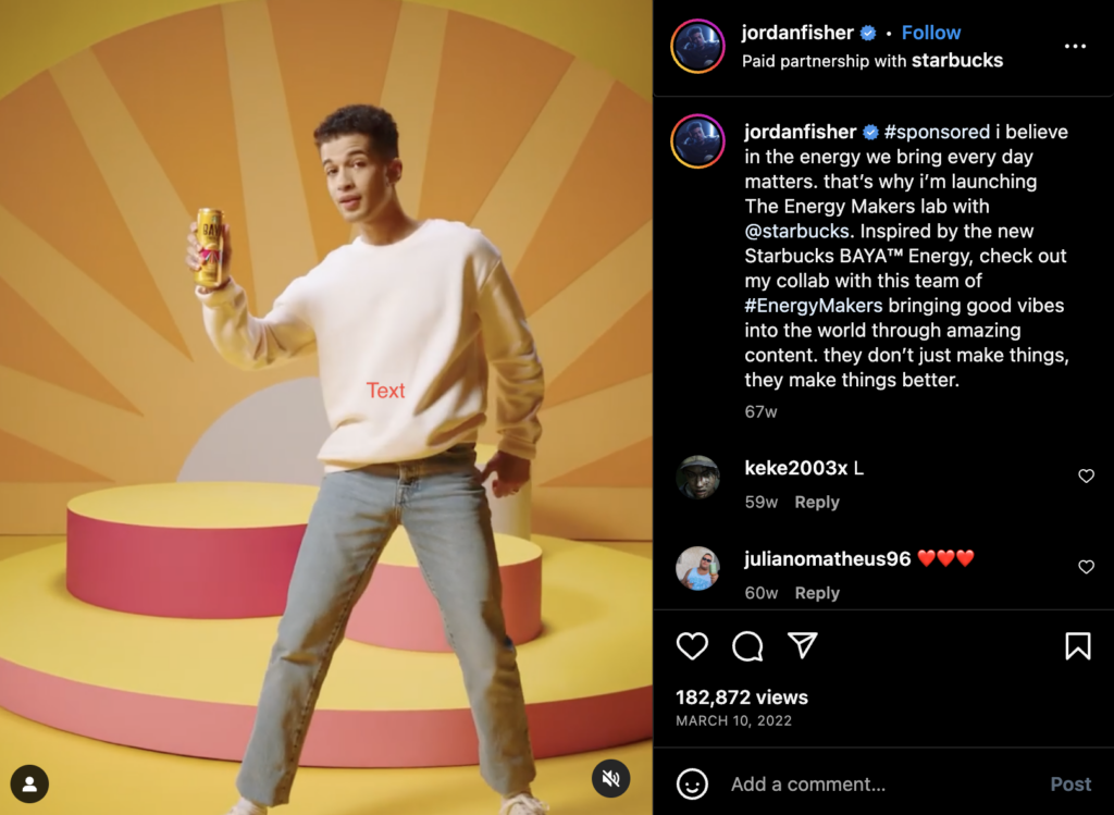 Jordan Fisher Starbucks Paid Social ad